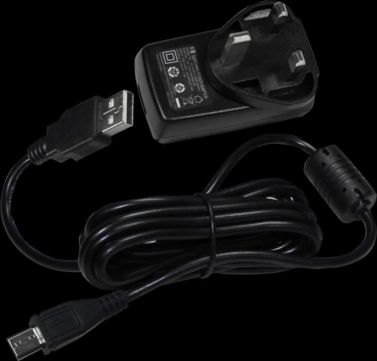 Black U S B Phone Chargerwith A C Adapter PNG