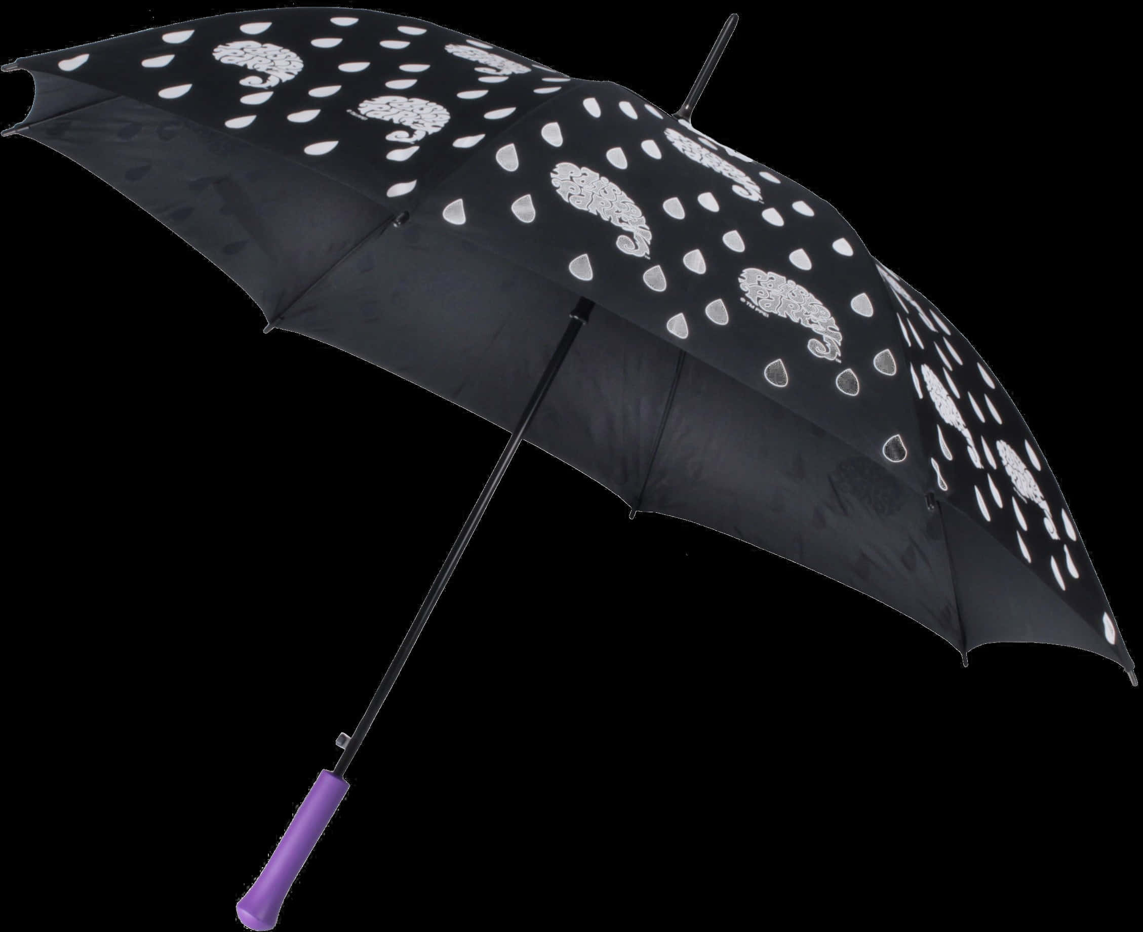 Black Umbrella White Raindrop Pattern PNG