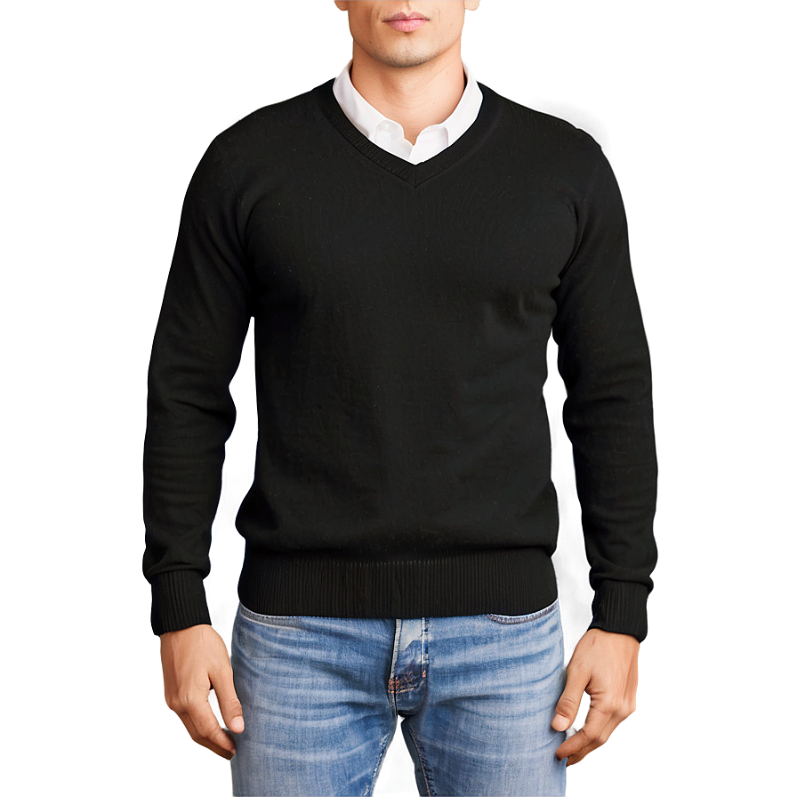 Black V-neck Sweater Png 06132024 PNG