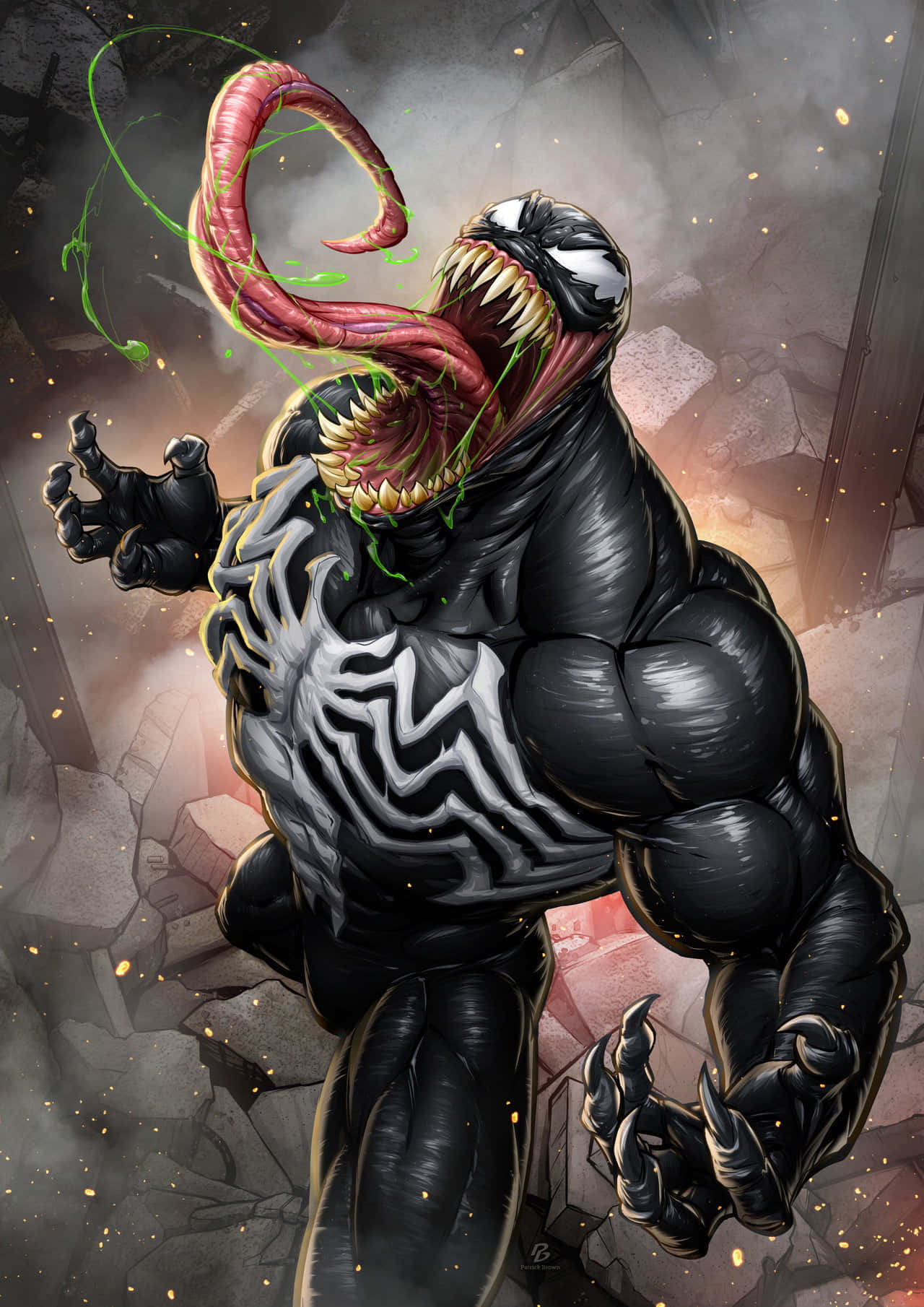 Denskrämmande Black Venom Spider. Wallpaper