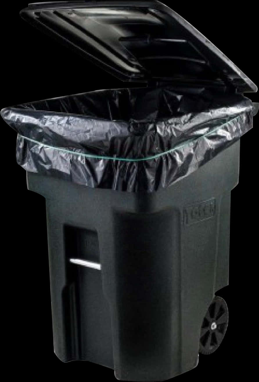 Black Wheeled Trash Canwith Lid PNG