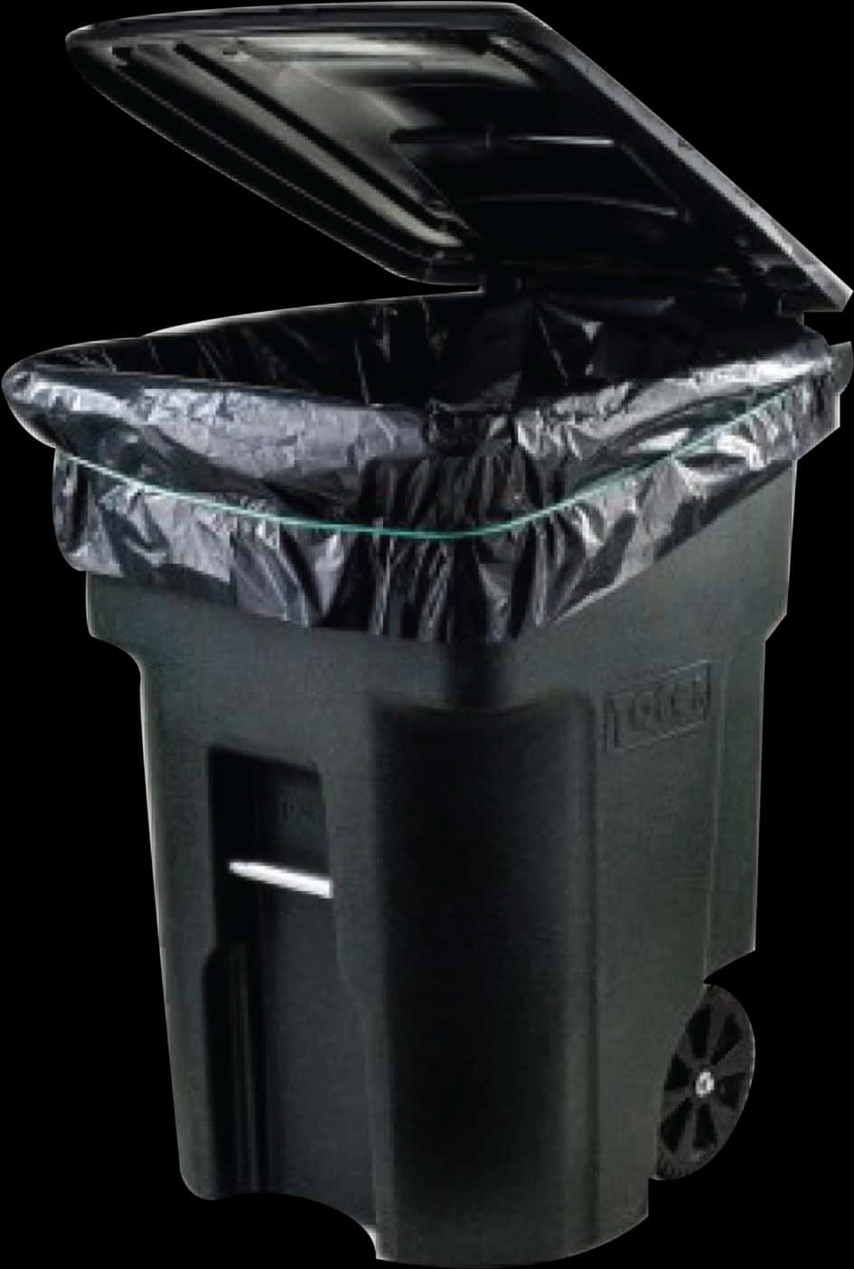 Black Wheeled Trash Canwith Lid Open PNG