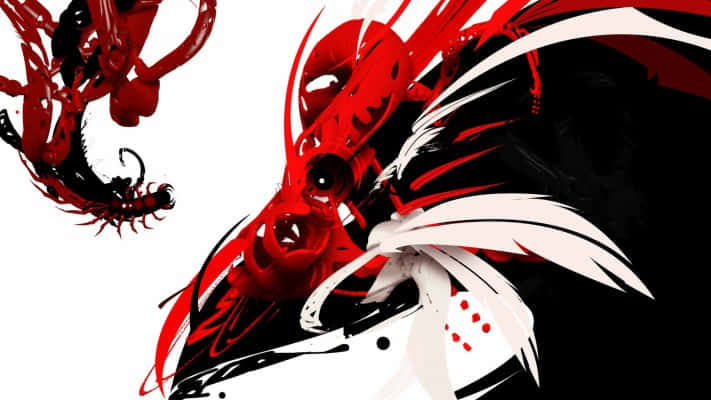 A Red And Black Dragon With A White Background Wallpaper