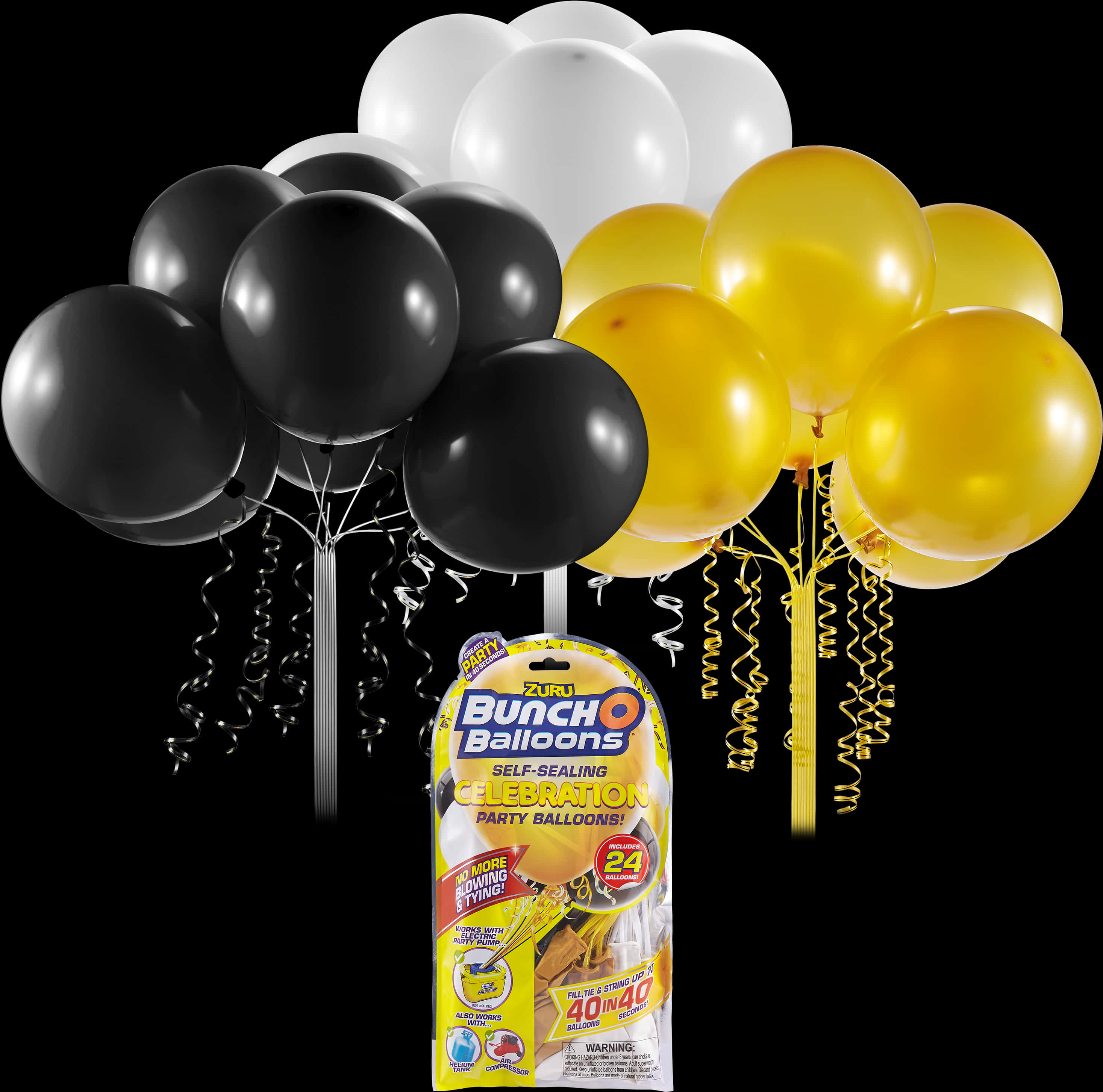 Celebration Balloons Black White Gold PNG