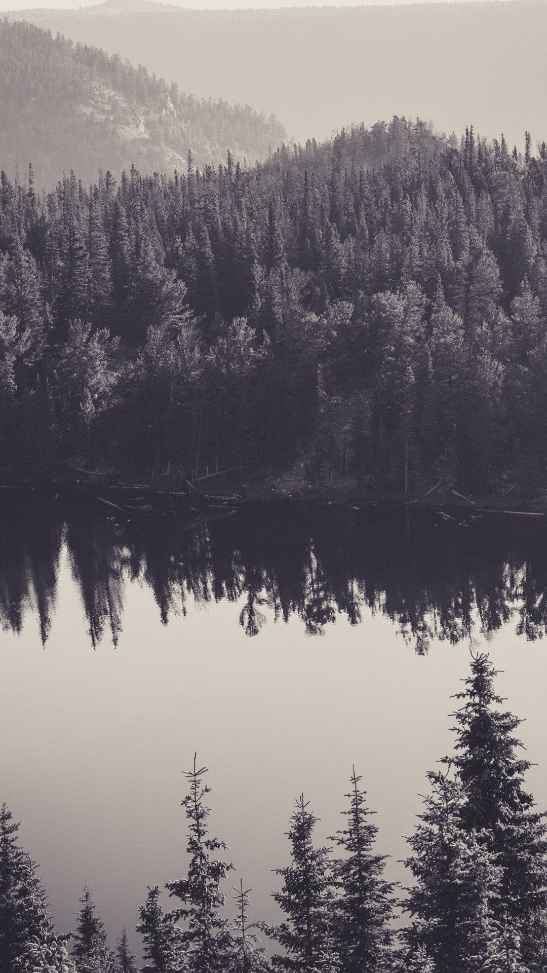 Download Black White Iphone Canada Lake Wallpaper 