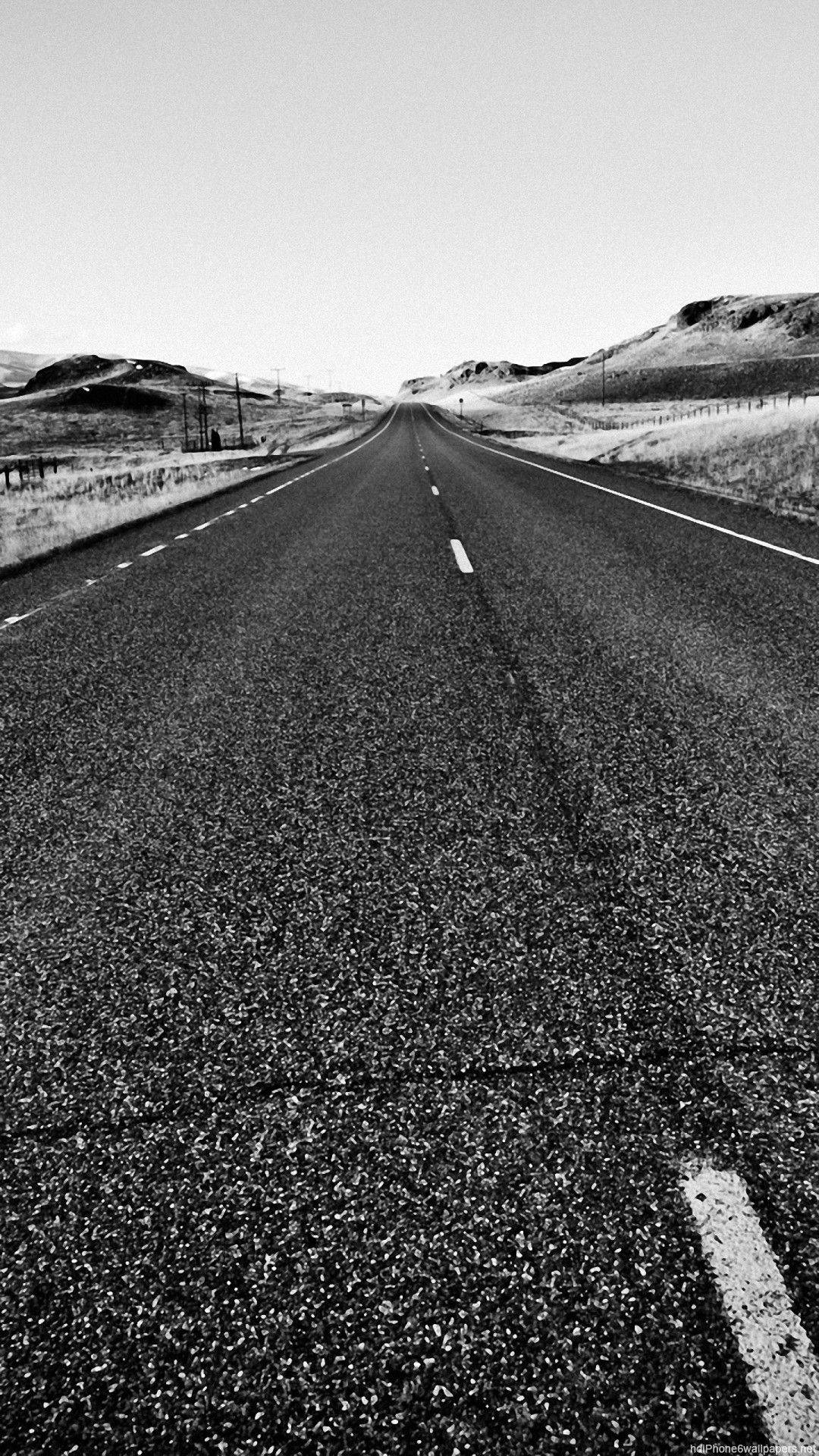 Black White Iphone Grayscale Road Wallpaper