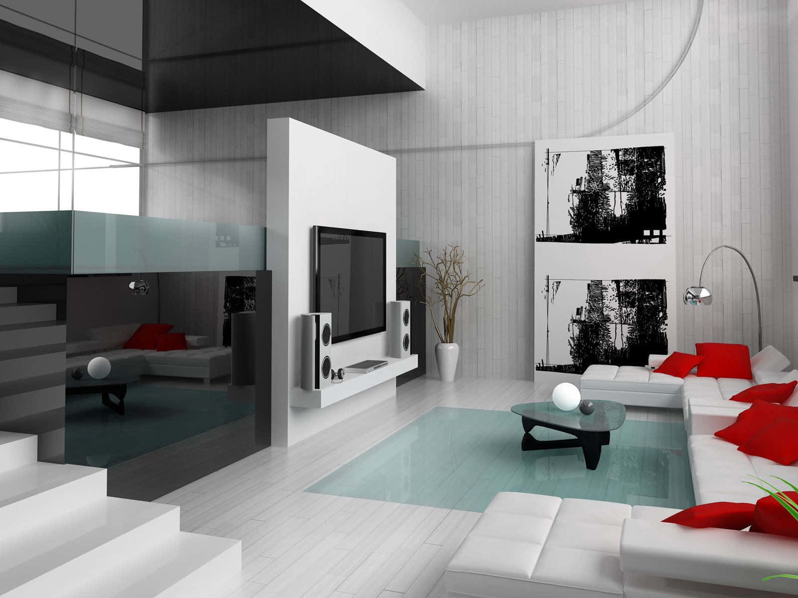 Interiorde Una Casa Moderna En Blanco Y Negro Fondo de pantalla