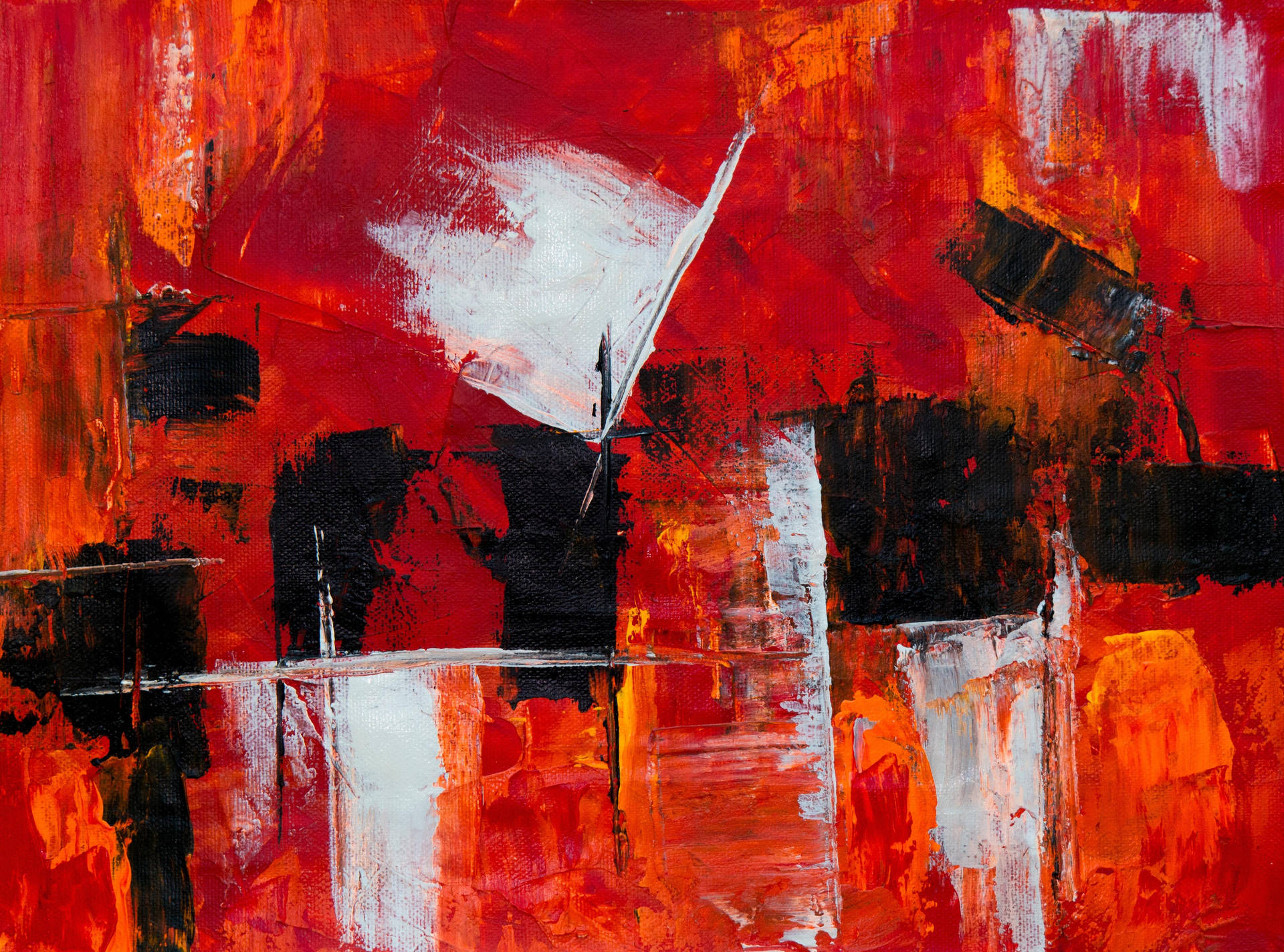 Black, White, Red Abstract Painting Wallpaper