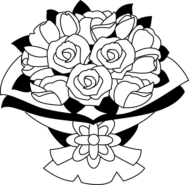 Black White Rose Bouquet Illustration PNG