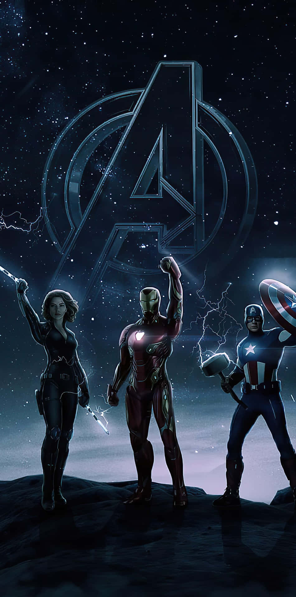 Avengers Characters Standing In Front Of A Starry Sky Wallpaper