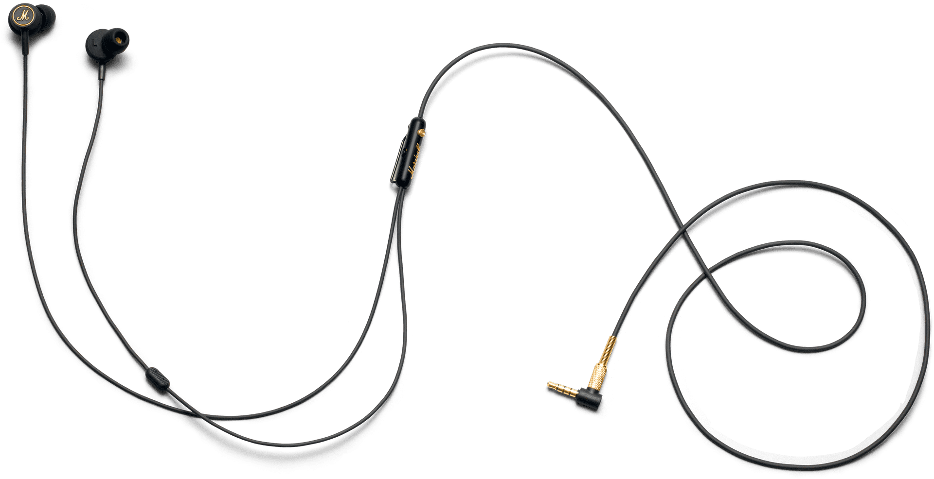 Black Wired Earbudswith Gold Plug PNG