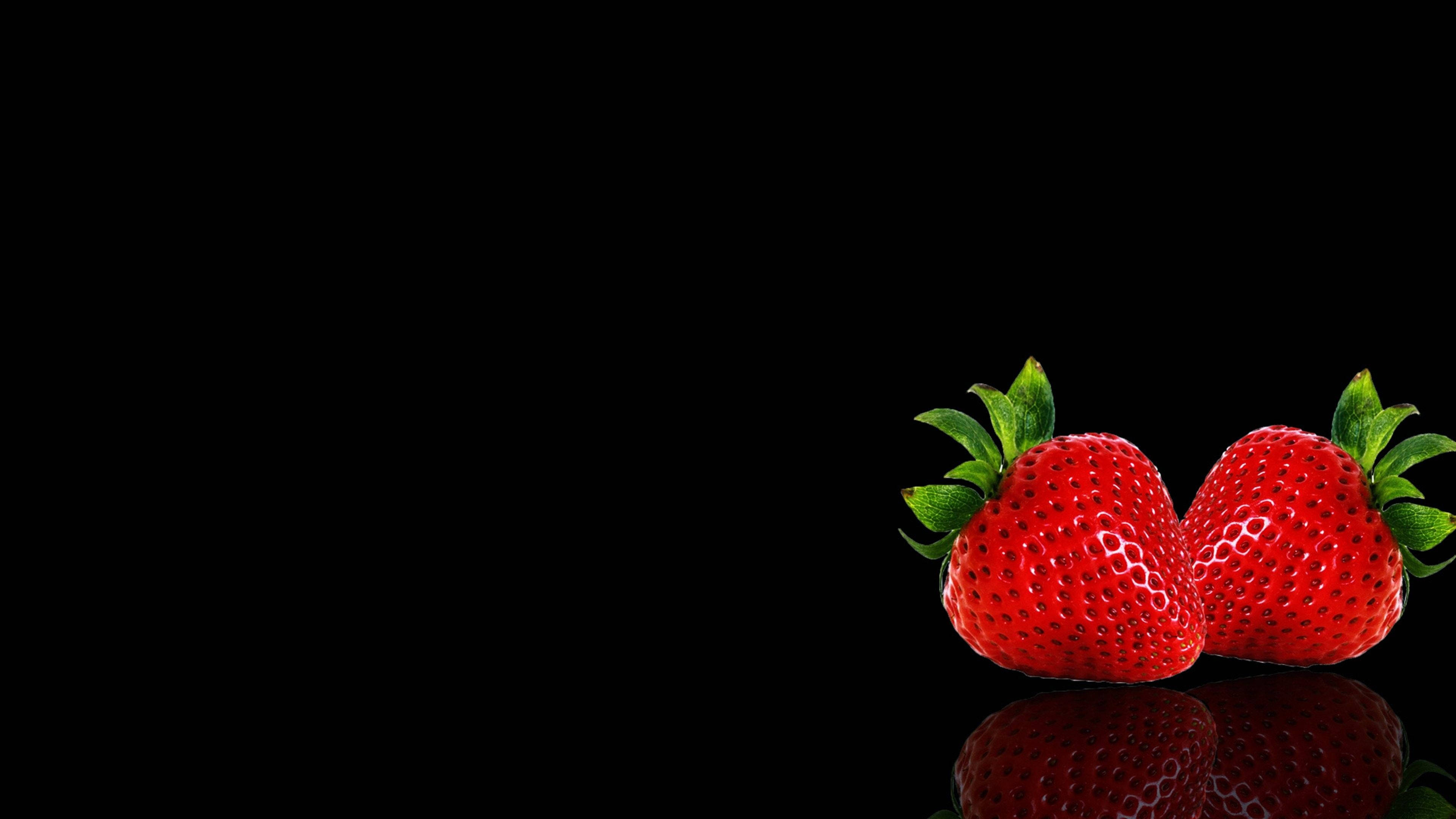 Black With Two Fruits Strawberry Desktop Wallpaper