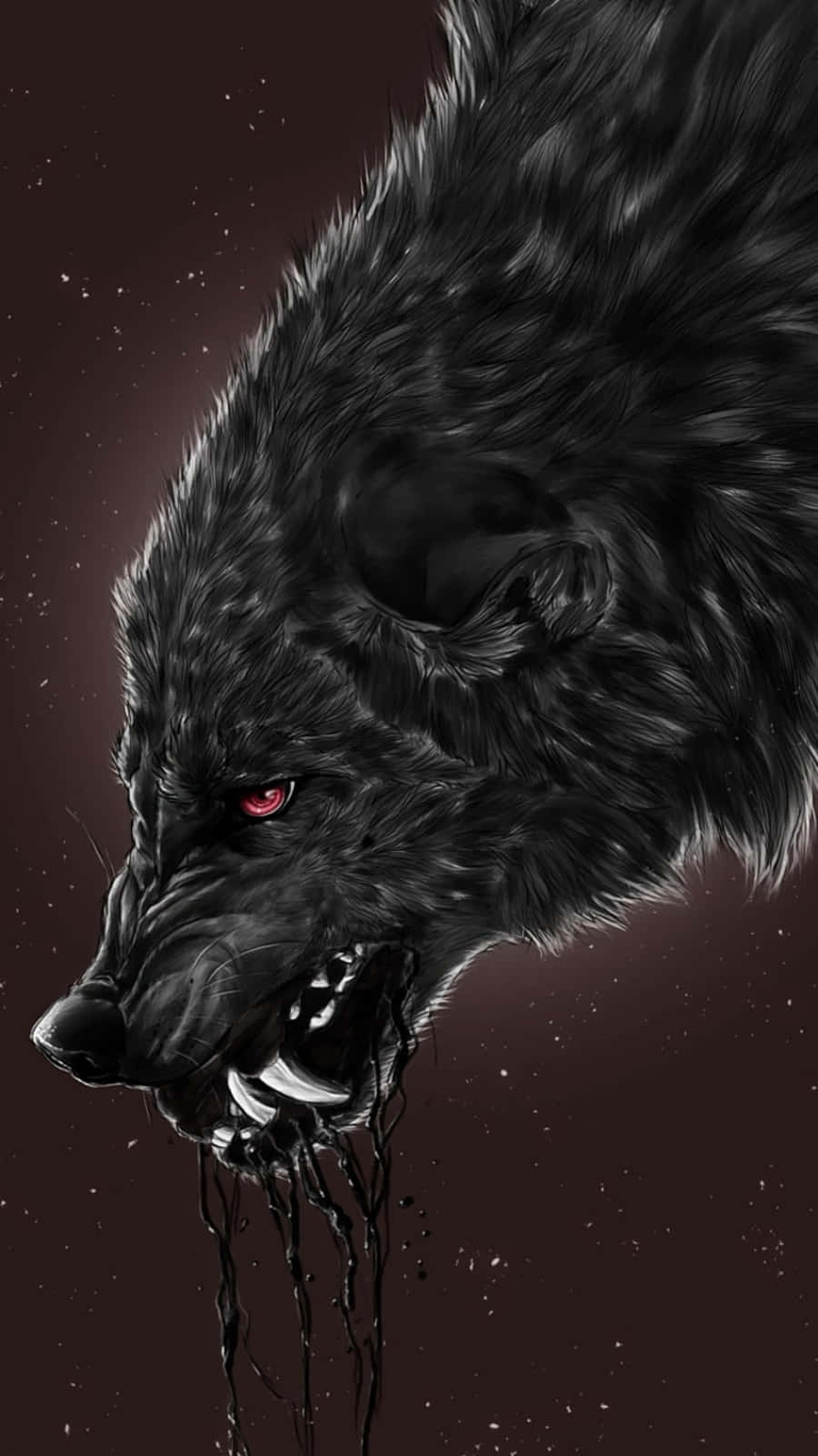 A Black Wolf With Red Eyes And A Bloody Mouth
