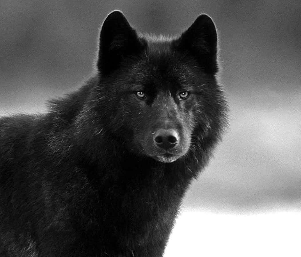 A Black Wolf Standing In The Snow