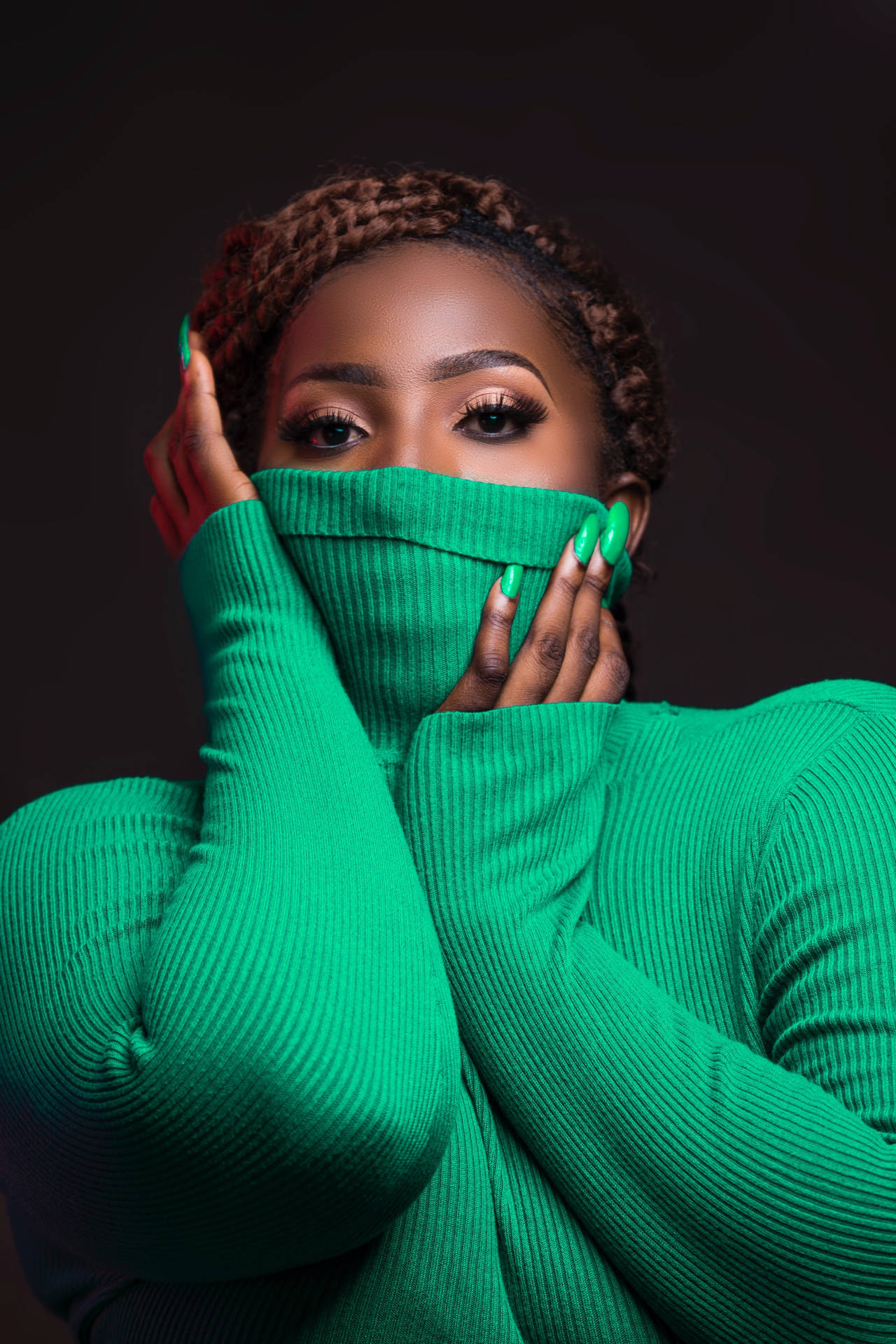 Black Woman Green Ribbed Knit Sweater Wallpaper
