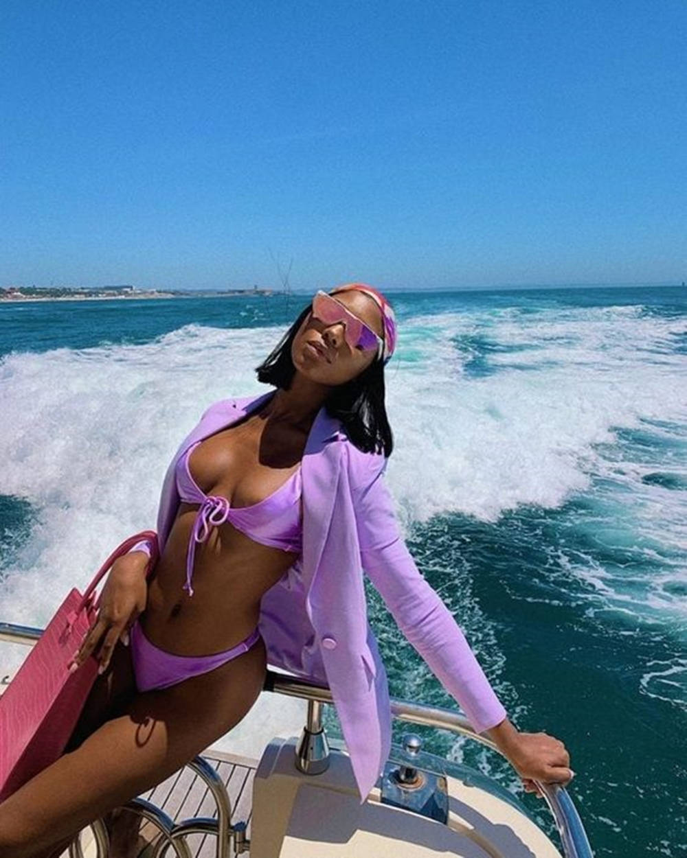 Black Woman In Bikini Boat Ocean Wallpaper