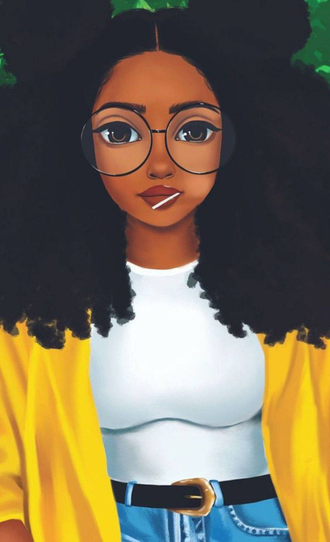 Black Woman With Big Glasses Cartoon Wallpaper