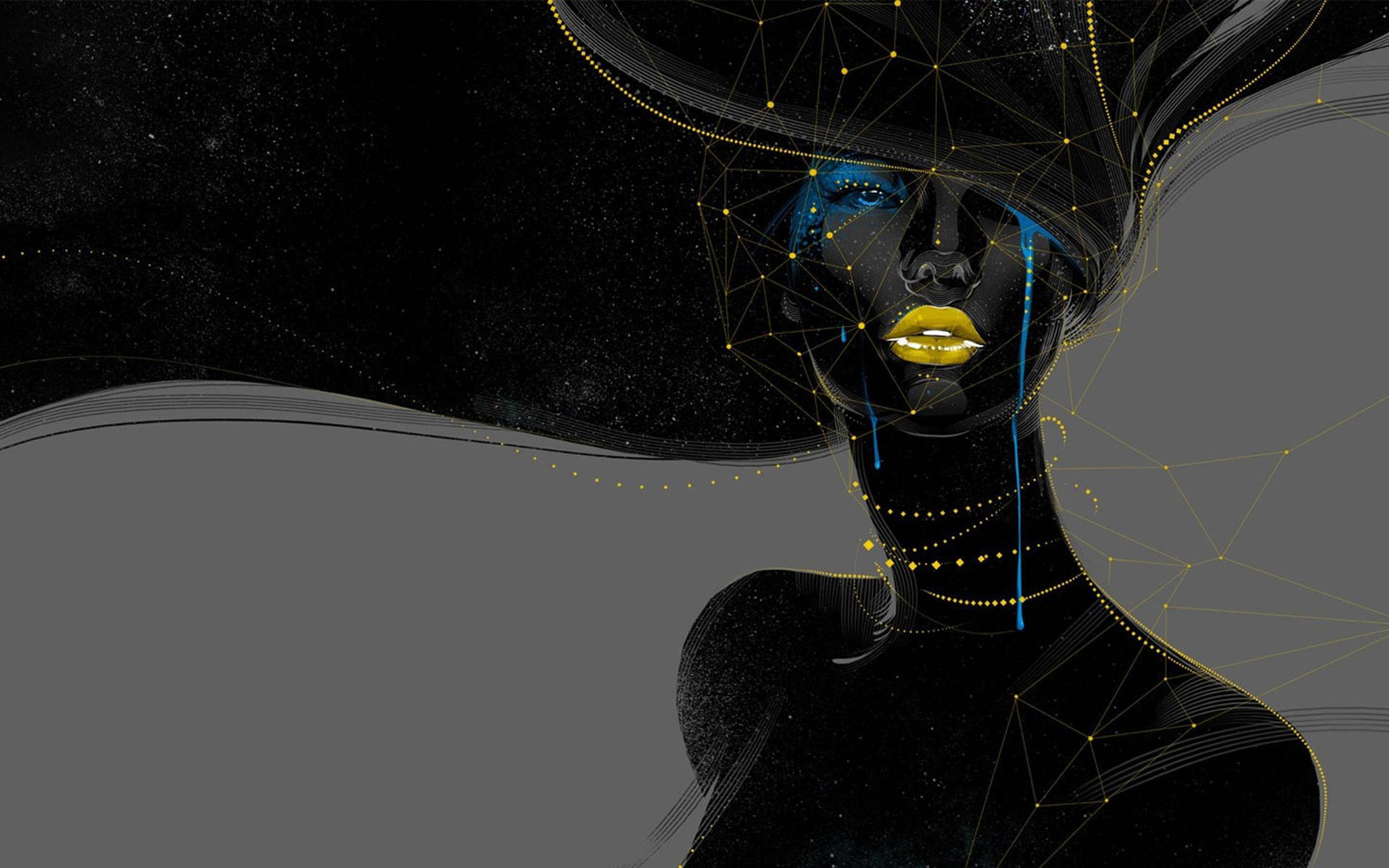 Sort kvinde med guldlæber digital kunst Wallpaper