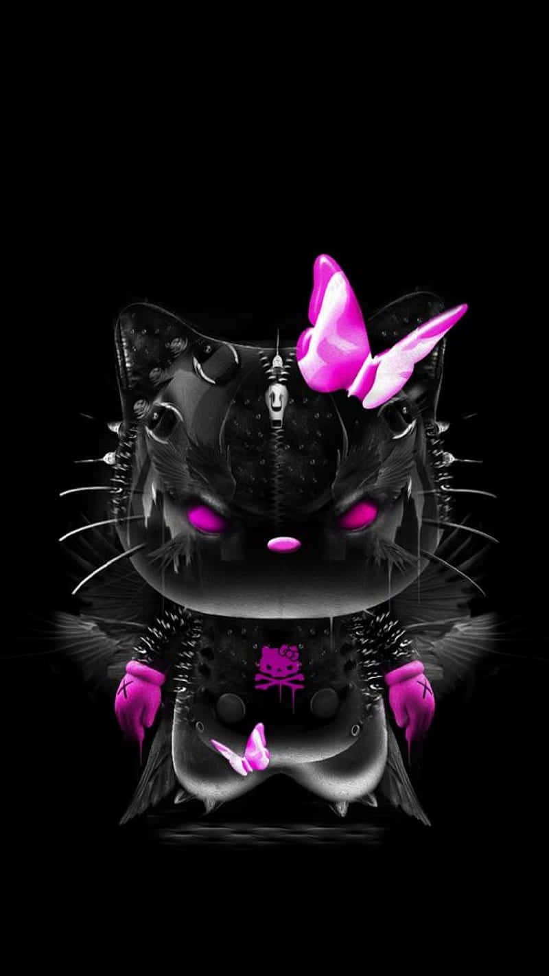 Black Y2 K Aesthetic Cat Characterwith Pink Accents Wallpaper