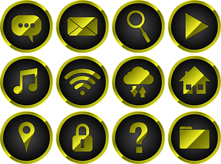 Blackand Gold Web Icons Set PNG