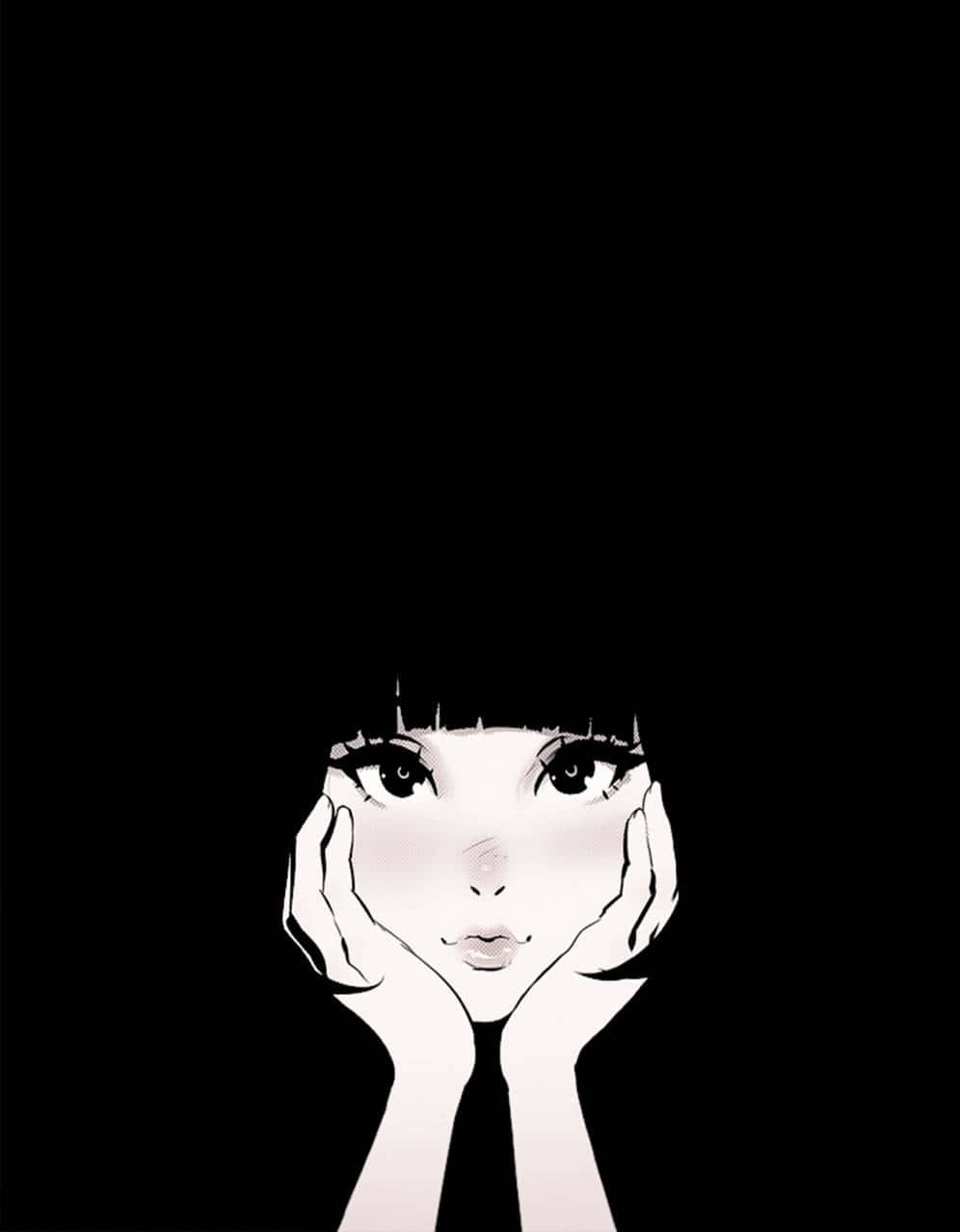 Blackand White Anime Girl Illustration Wallpaper