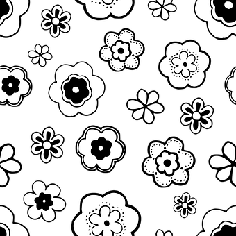 Blackand White Floral Pattern PNG