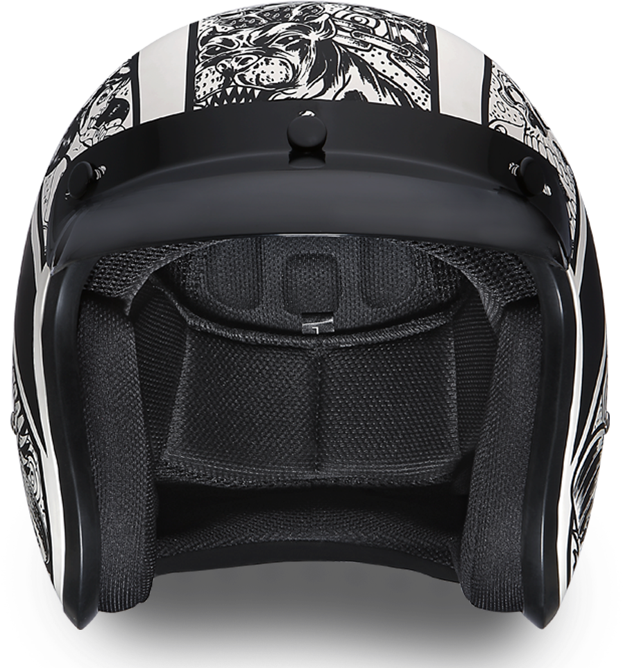 Blackand White Graphic Motorcycle Helmet PNG