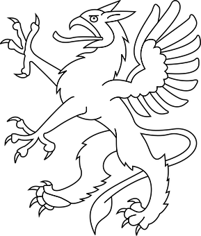 Blackand White Griffin Illustration PNG