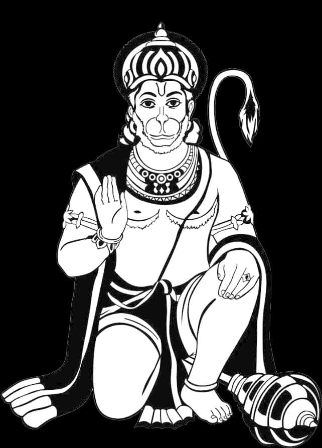 Blackand White Hanuman Graphic PNG