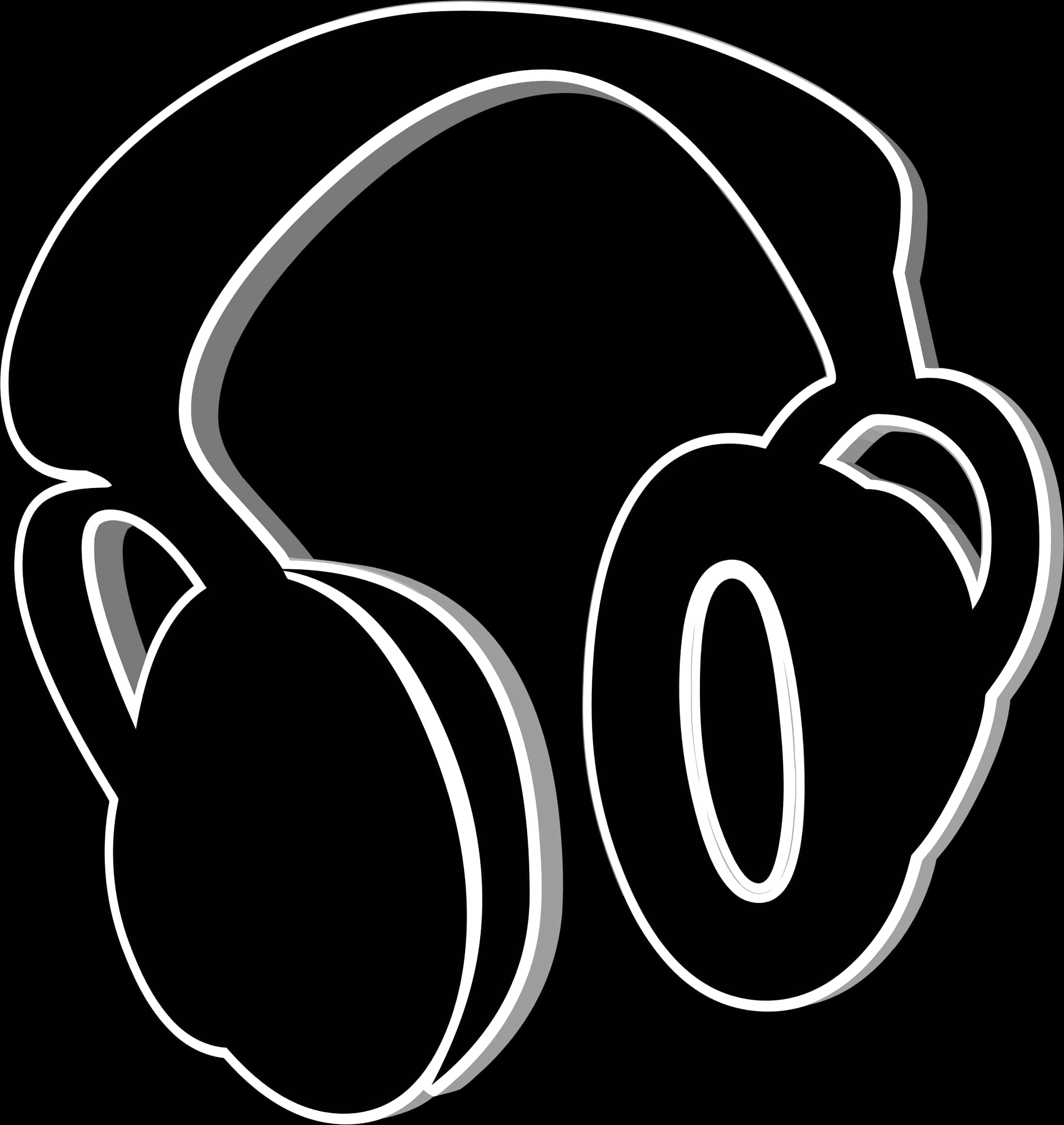 Blackand White Headphones Outline PNG