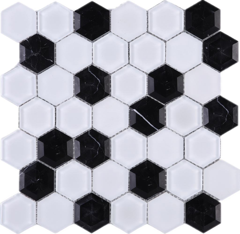Blackand White Hexagonal Tile Pattern PNG