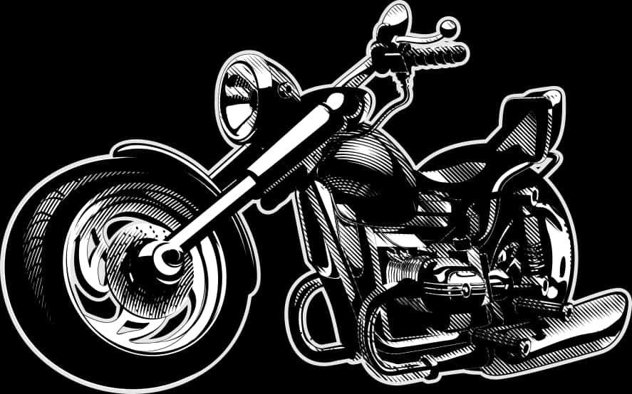Blackand White Motorcycle Illustration PNG