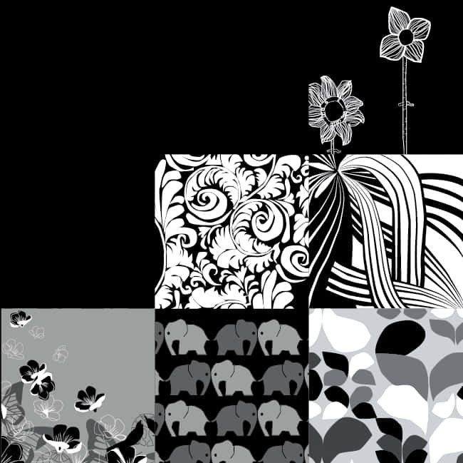 Blackand White Pattern Collage PNG