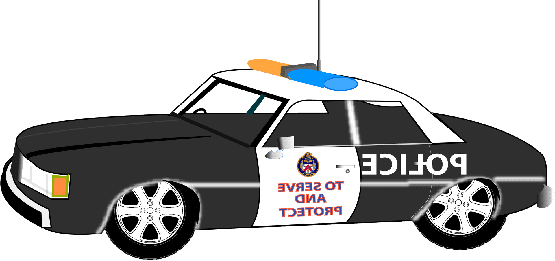 Blackand White Police Car Illustration.png PNG
