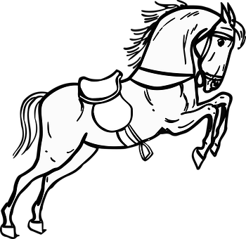 Blackand White Saddled Horse Illustration PNG