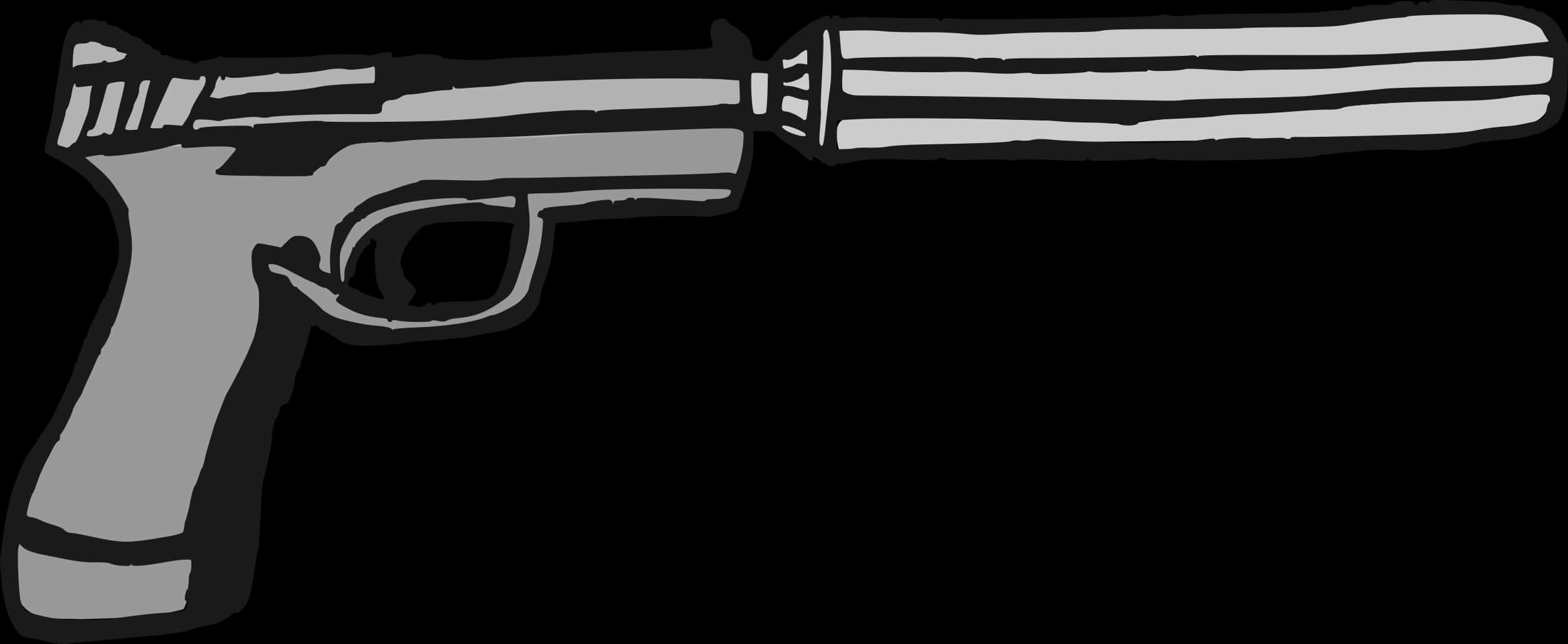 Blackand White Silhouette Pistol PNG