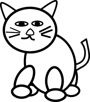 Blackand White Simple Cat Illustration PNG