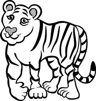 Blackand White Tiger Illustration PNG
