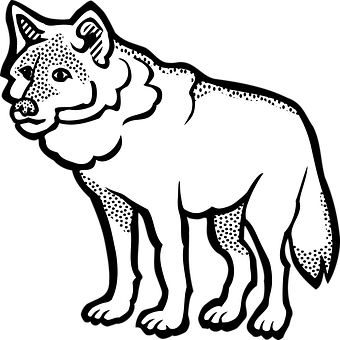 Blackand White Wolf Illustration PNG