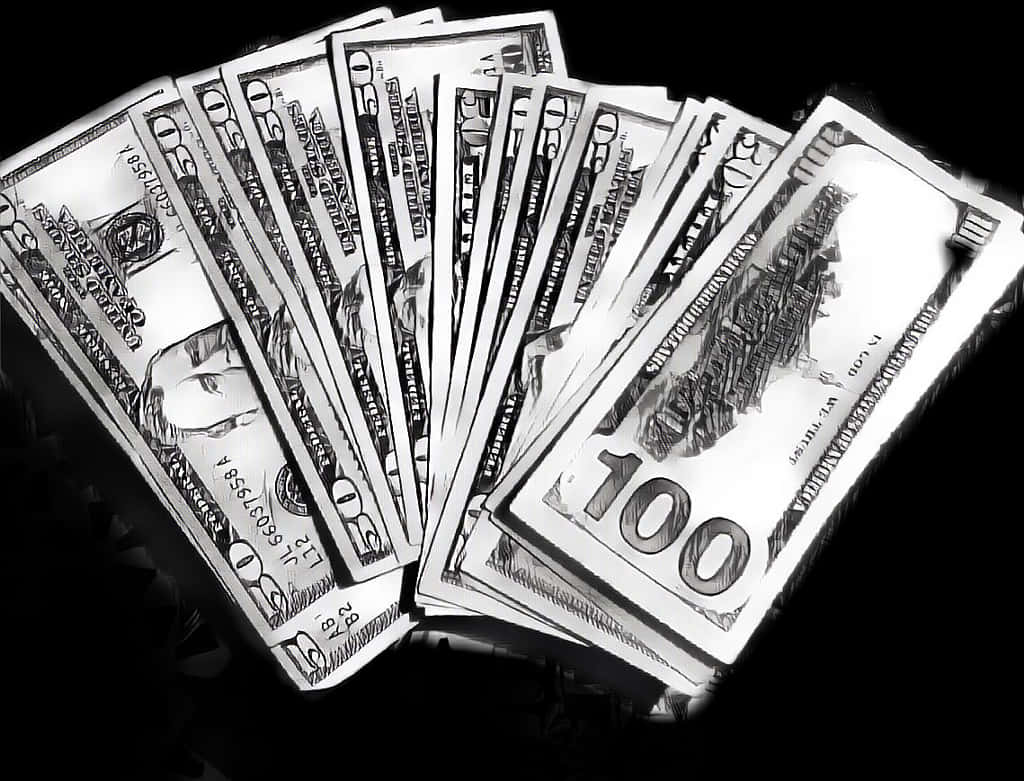 Blackand White100 Dollar Bills Fanned Out PNG