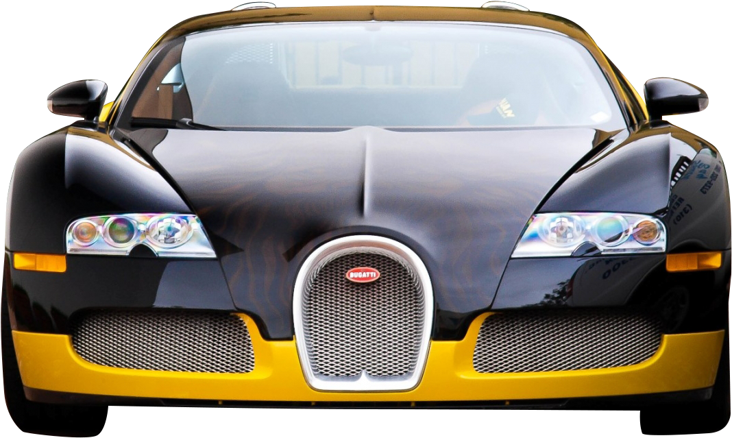 Blackand Yellow Bugatti Veyron Front View PNG