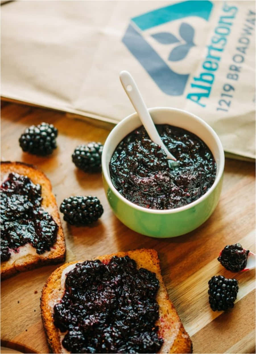 "Enjoy delicious blackberry jam made with fresh-picked fruits!" Wallpaper