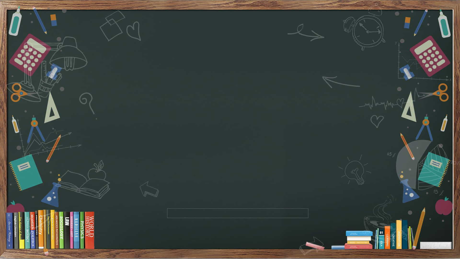 School Supplies Drawing On Blackboard Background