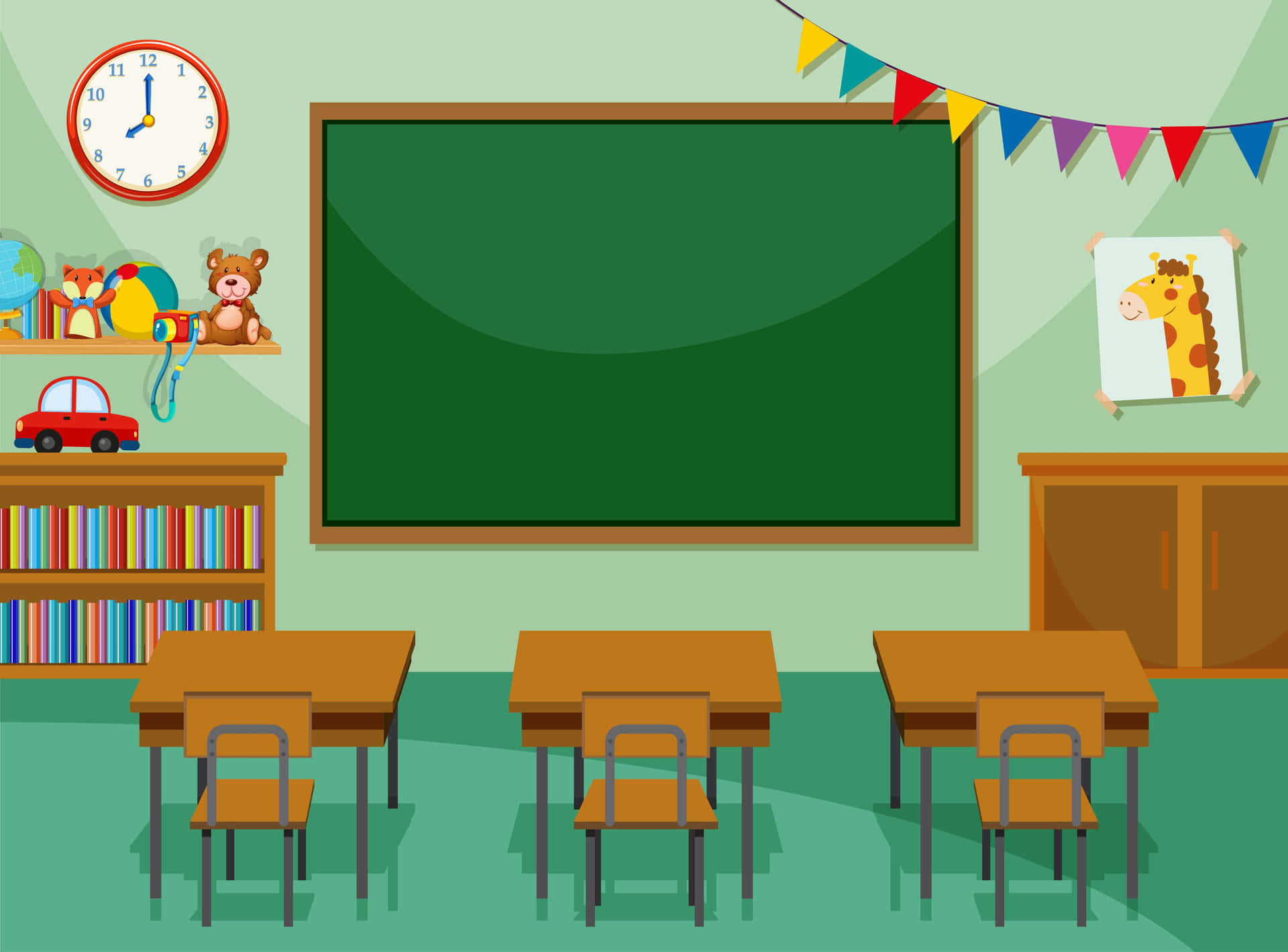 Classroom With Blackboard And Toys Background