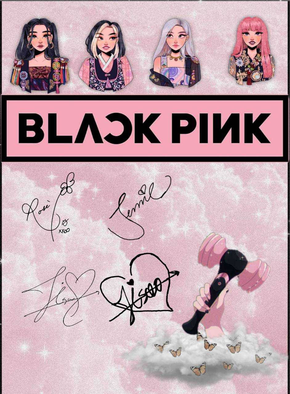 Blackpink Anime Icons With Signatures Wallpaper