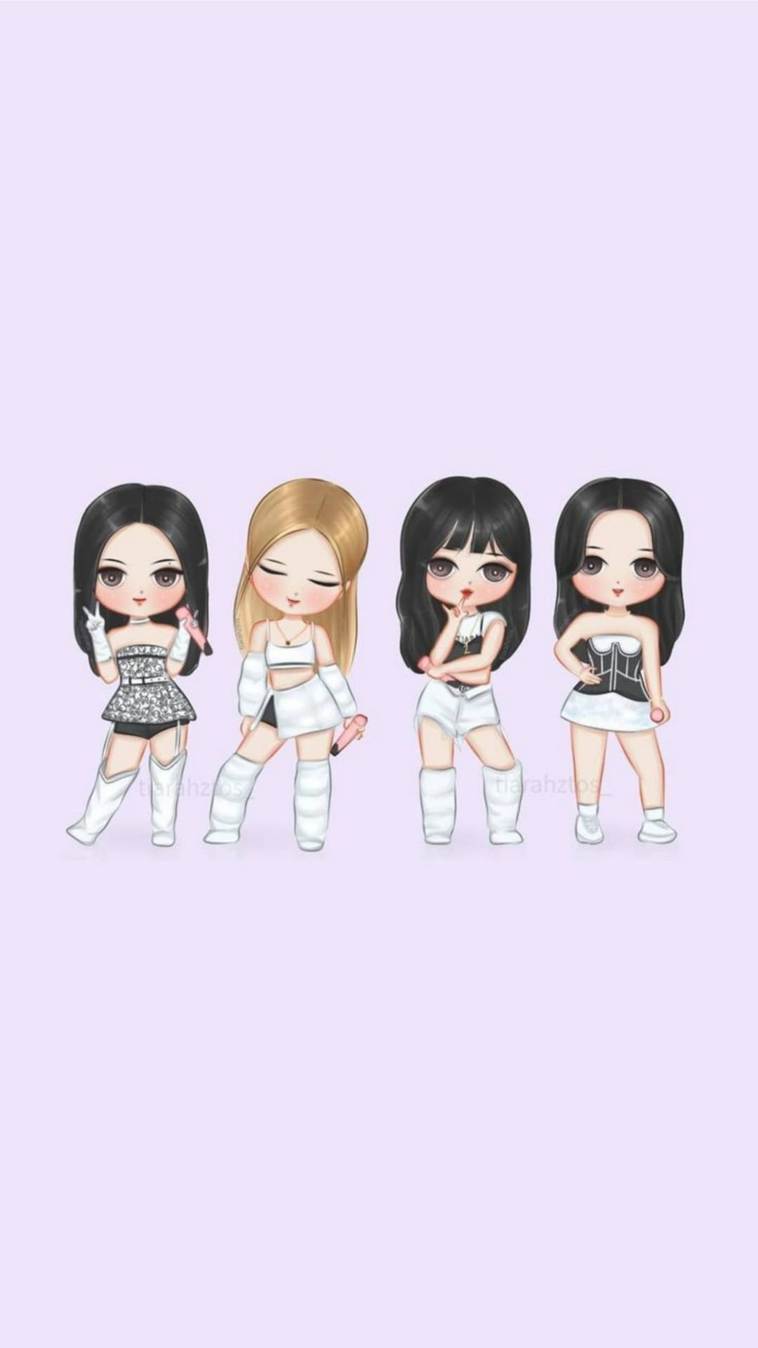 Download Blackpink Cartoon In White Clothes Wallpaper 