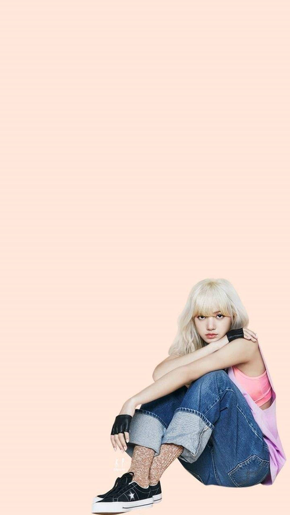 Blackpink Cute Sitting Blonde Lisa Background