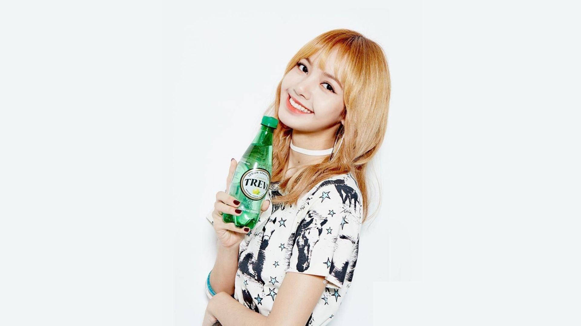 Blackpink Lisa Holding A Bottle  Wallpaper