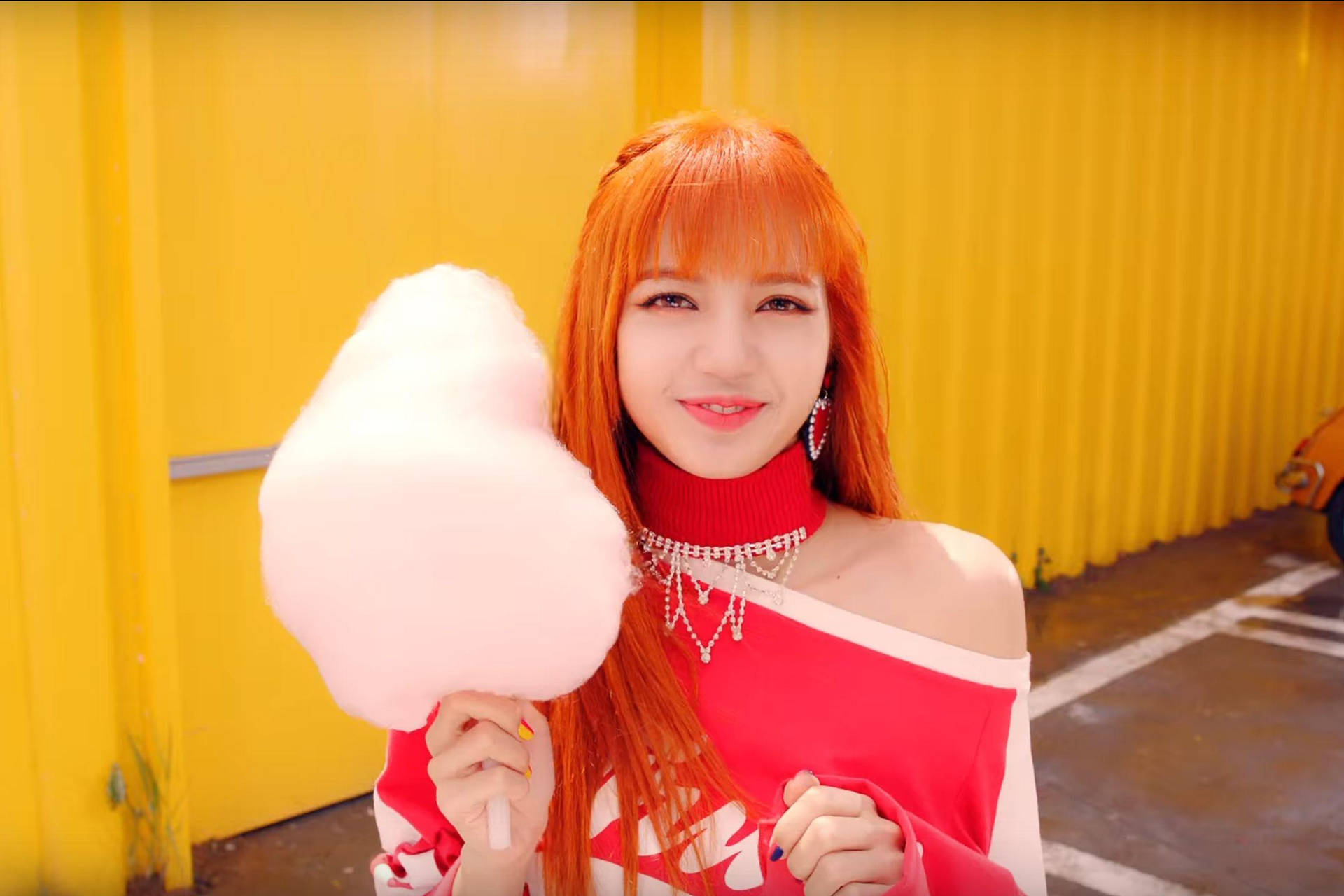 Blackpink Lisa With Cotton Candy Wallpaper