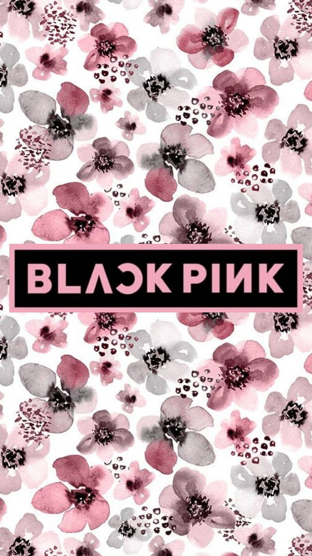 Blackpink Logo Over Black And Pink Flowers Wallpaper